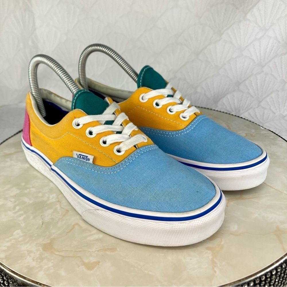 Vans Era Colorblock Canvas Skate Sneakers Womens 7.5 Blue Yellow Low Top Shoes